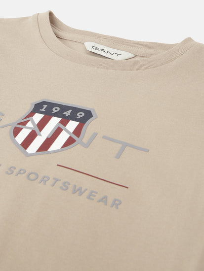 Gant Kids Brown Solid Round Neck Short Sleeves T-Shirt