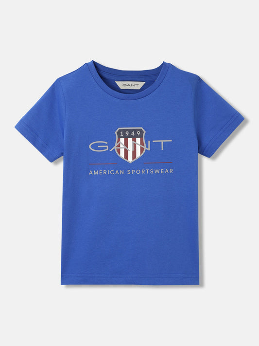 Gant Boys Blue Solid Round Neck Short Sleeves T-Shirt