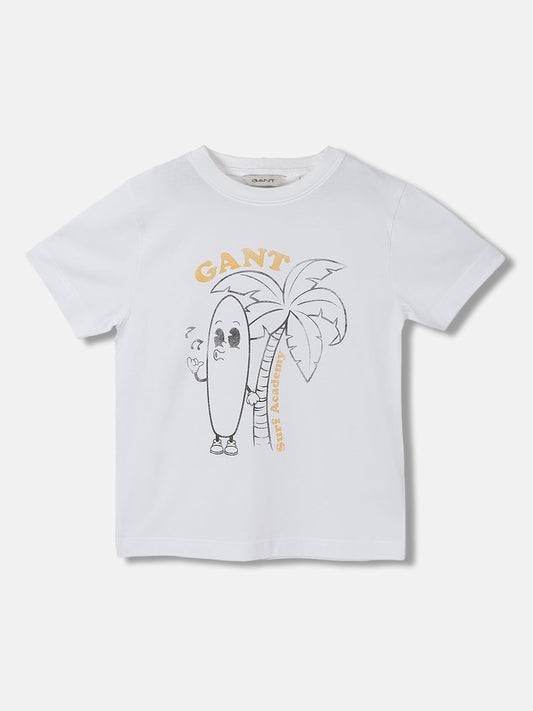 Gant Boys White Printed Round Neck Short Sleeves T-shirt