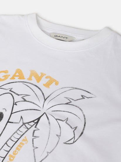 Gant Boys White Printed Round Neck Short Sleeves T-shirt