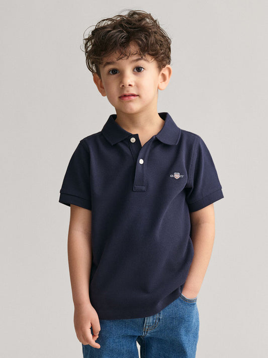 Gant Boys Blue Solid Collared Short Sleeves Polo T-Shirt