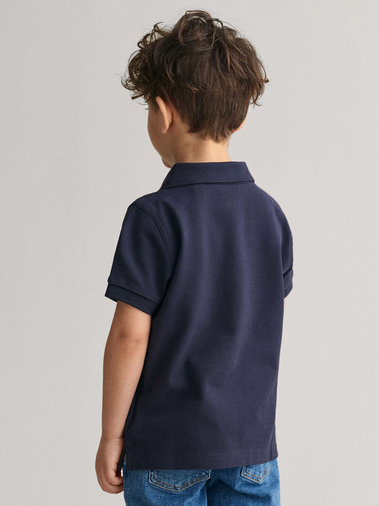Gant Boys Blue Solid Collared Short Sleeves Polo Tshirt