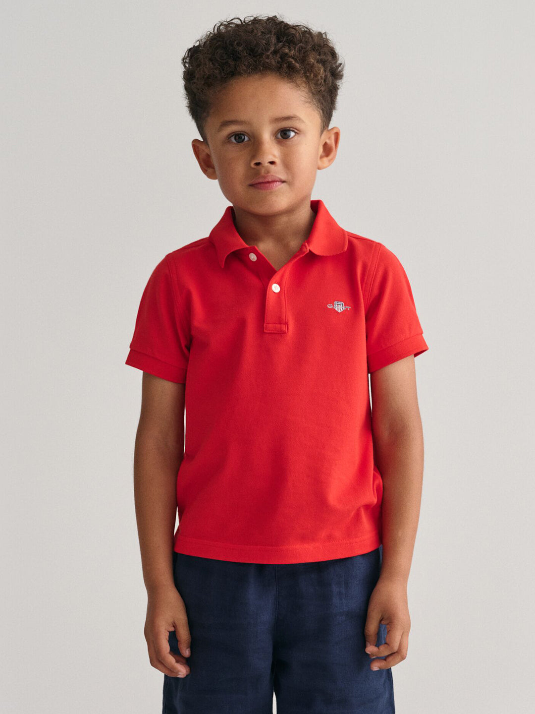 Gant Boys Red Solid Collared Short Sleeves Polo T-Shirt