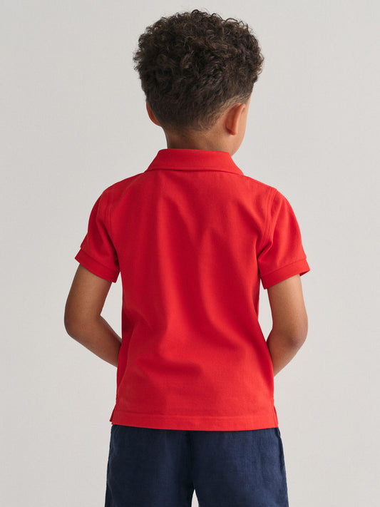 Gant Boys Red Solid Collared Short Sleeves Polo T-Shirt