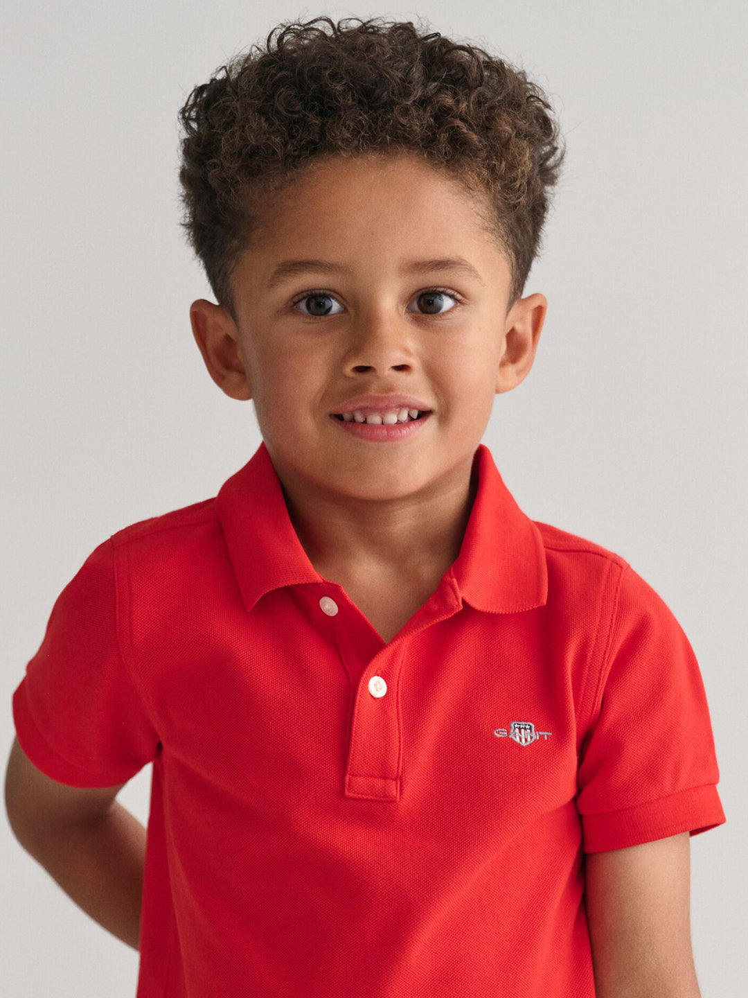 Gant Boys Red Solid Collared Short Sleeves Polo T-Shirt