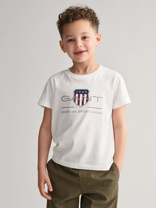 Gant Boys White Printed Round Neck Short Sleeves T-Shirt