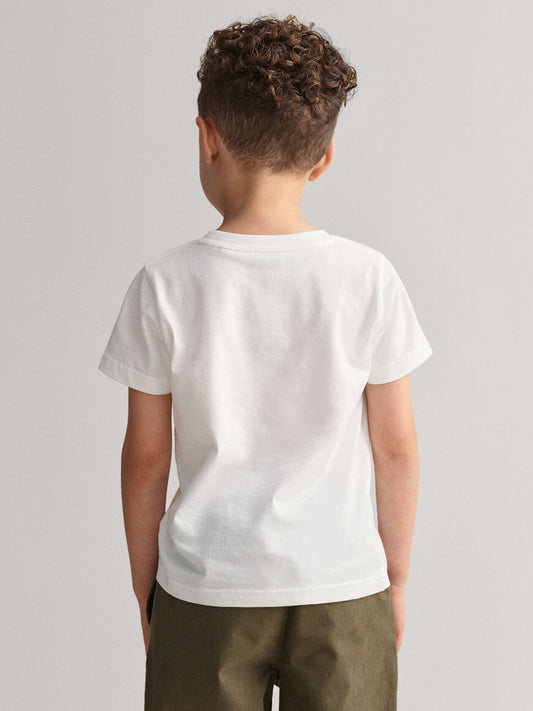 Gant Boys White Printed Round Neck Short Sleeves T-Shirt