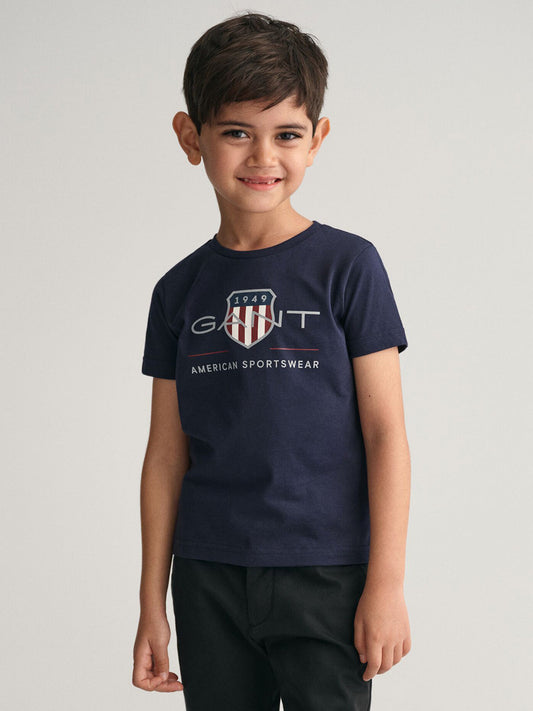 Gant Boys Blue Printed Round Neck Short Sleeves T-Shirt