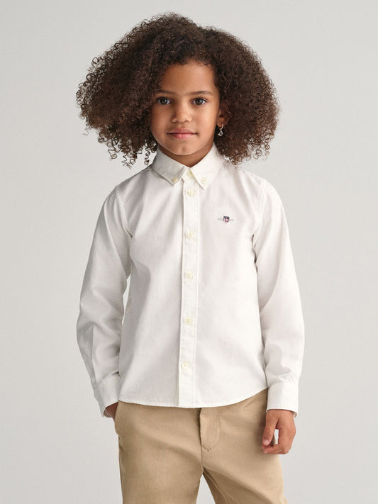 Gant Unisex White Solid Button-Down Collar Full Sleeves Shirt