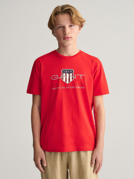 Gant Boys Red Printed Round Neck Short Sleeves T-Shirt