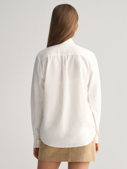 Gant Unisex White Solid Button-Down Collar Full Sleeves Shirt