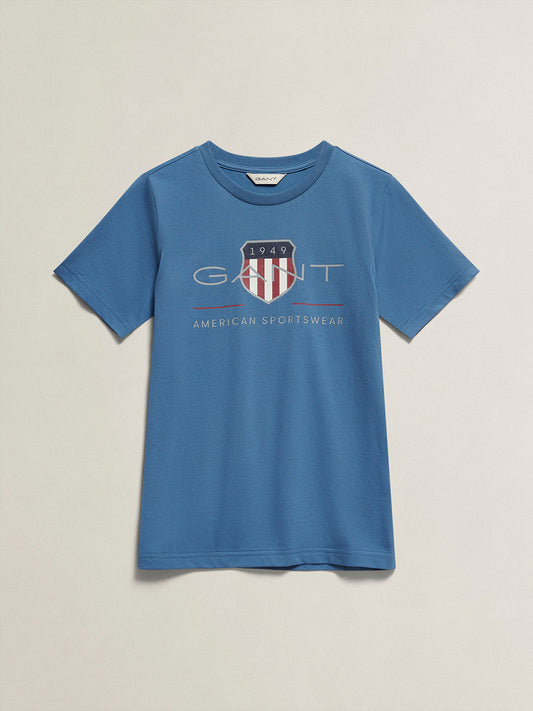 Gant Boys Navy Blue Printed Regular Fit Archieve Shield T-Shirt