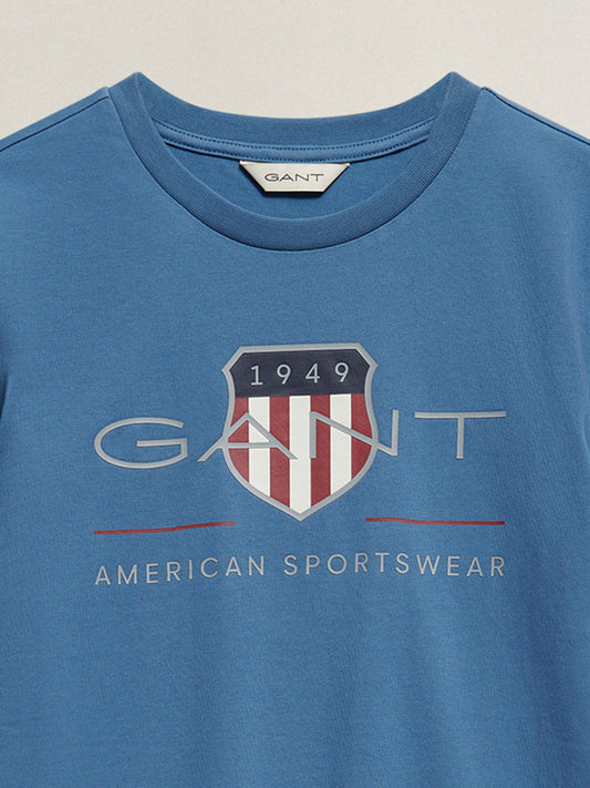 Gant Boys Navy Blue Printed Regular Fit Archieve Shield T-Shirt
