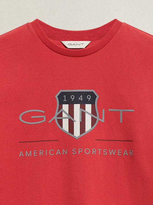 Gant Boys Red Printed Regular Fit Archieve Shield T-Shirt