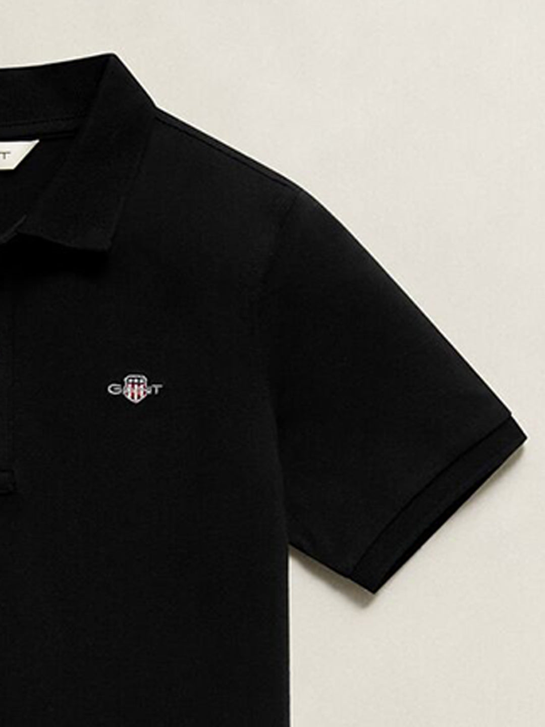 Gant Boys Black Solid Regular Fit Shield Pique Polo T-Shirt