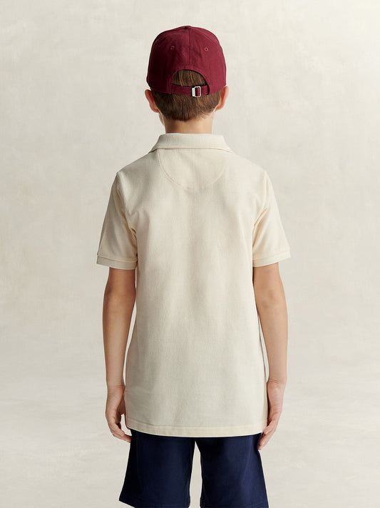 Gant Boys Cream Solid Regular Fit Shield Pique Polo T-Shirt