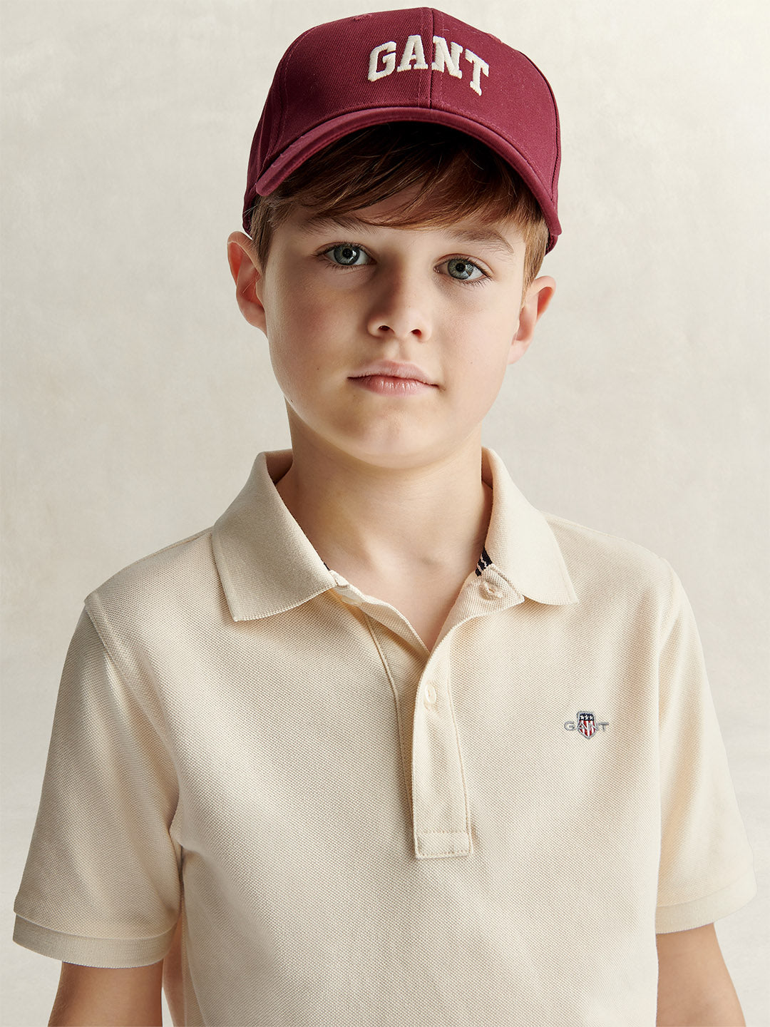 Gant Boys Cream Solid Regular Fit Shield Pique Polo T-Shirt