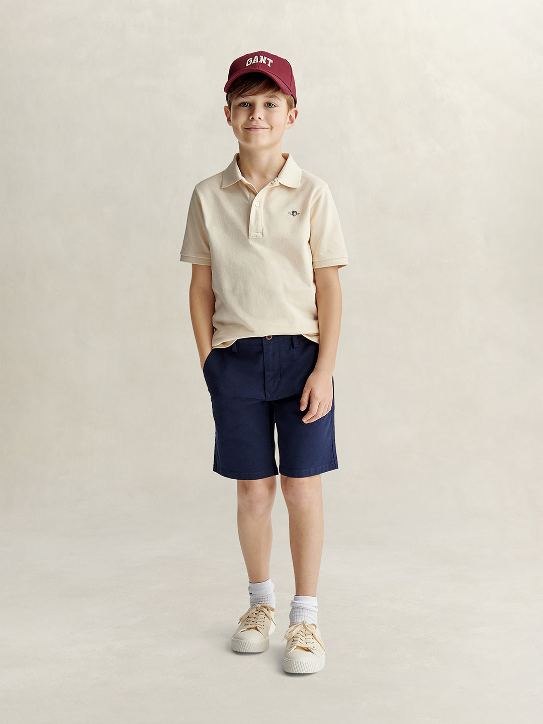 Gant Boys Cream Solid Regular Fit Shield Pique Polo T-Shirt