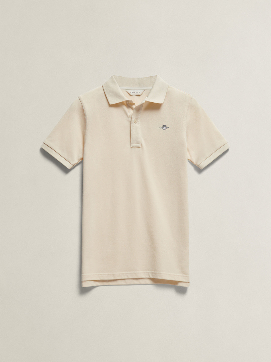 Gant Boys Cream Solid Regular Fit Shield Pique Polo T-Shirt