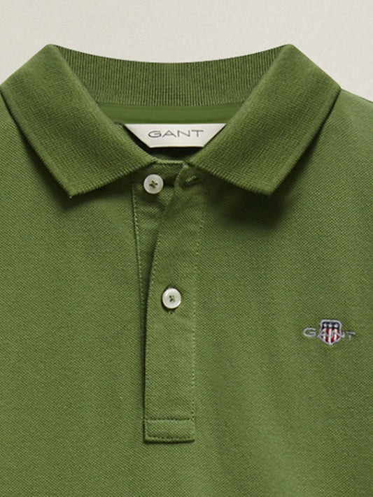 Gant Boys Dark Green Solid Regular Fit Shield Pique Polo T-Shirt