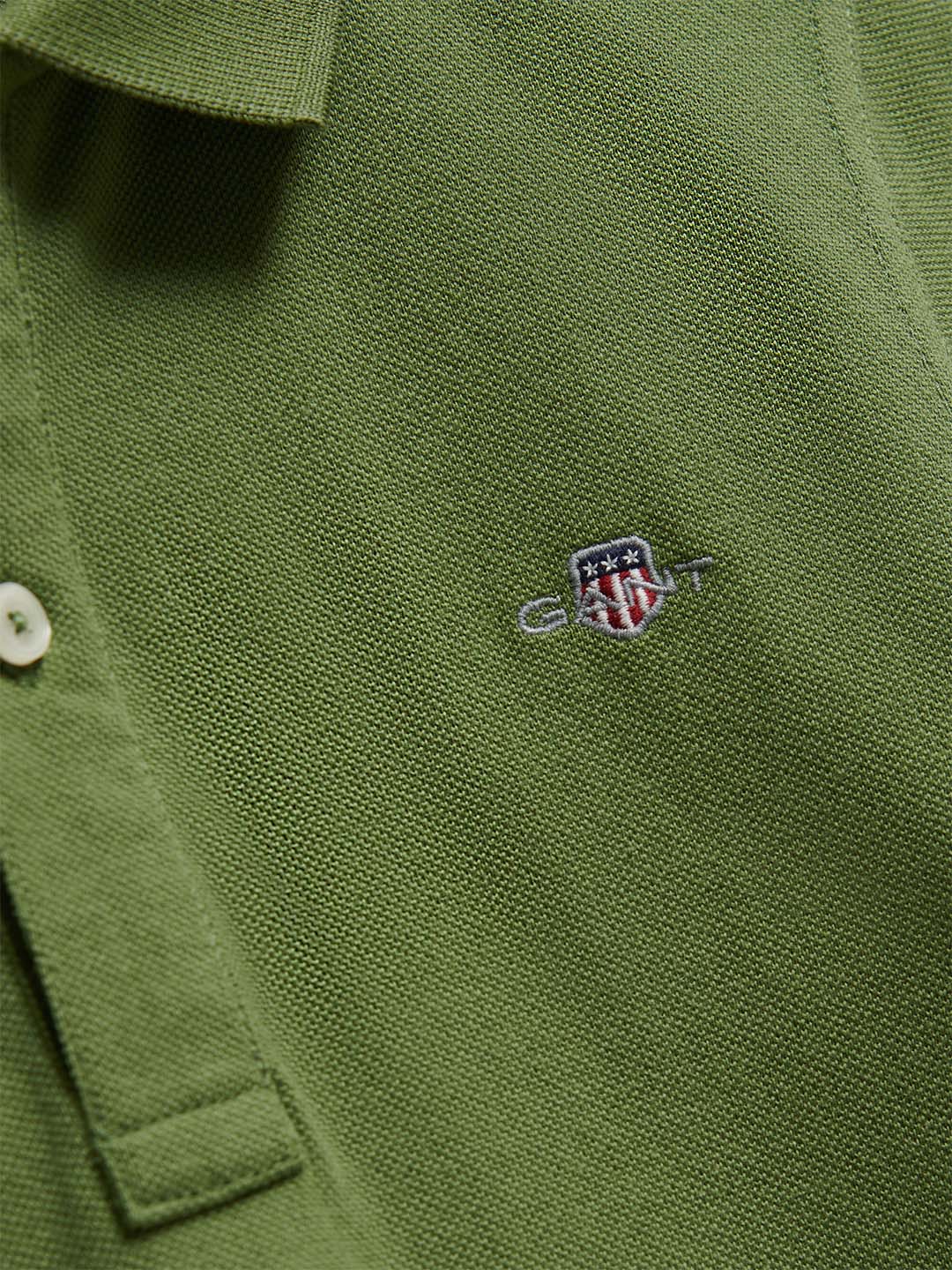 Gant Boys Dark Green Solid Regular Fit Shield Pique Polo T-Shirt