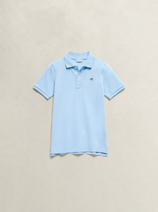 Gant Boys Blue Solid Regular Fit Shield Pique Polo T-Shirt