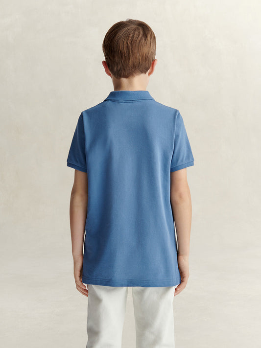 Gant Boys Blue Solid Regular Fit Shield Pique Polo T-Shirt