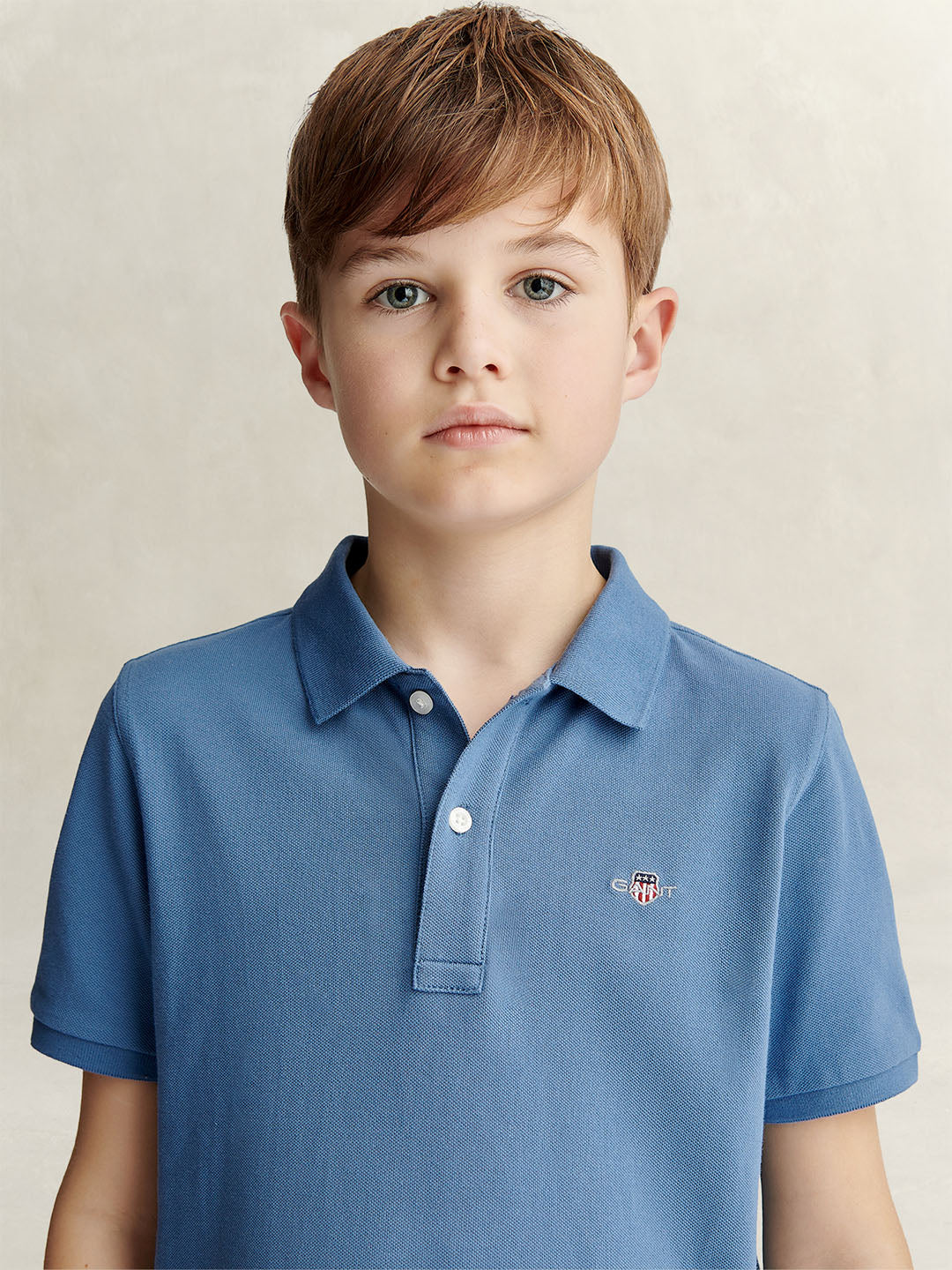 Gant Boys Blue Solid Regular Fit Shield Pique Polo T-Shirt