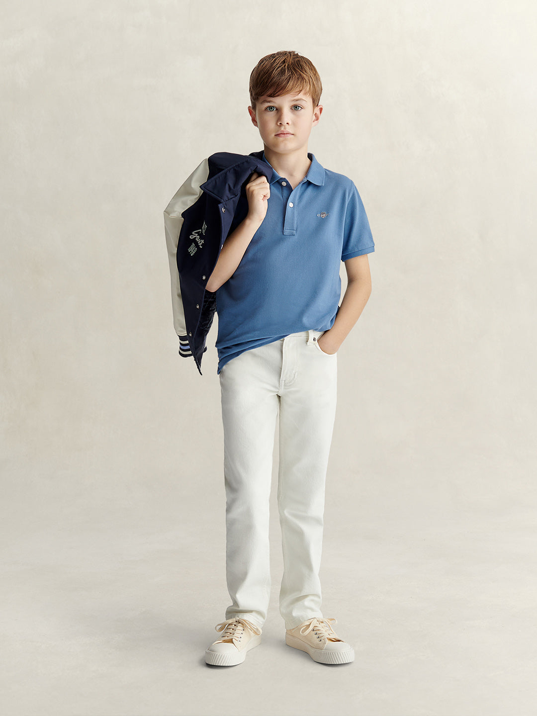 Gant Boys Blue Solid Regular Fit Shield Pique Polo T-Shirt