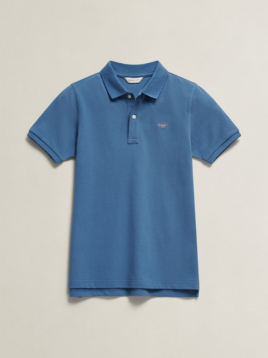 Gant Boys Blue Solid Regular Fit Shield Pique Polo T-Shirt