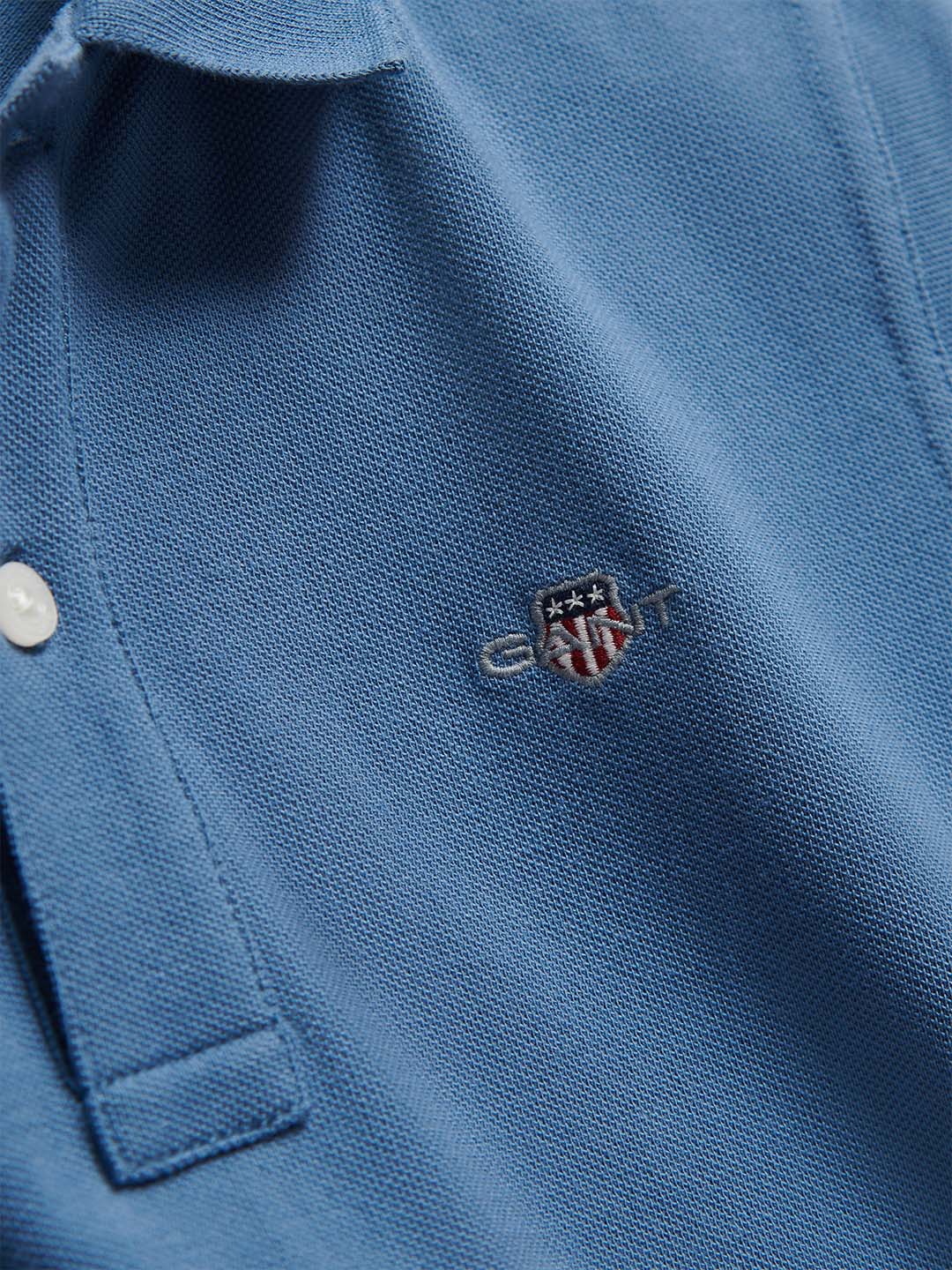 Gant Boys Blue Solid Regular Fit Shield Pique Polo T-Shirt