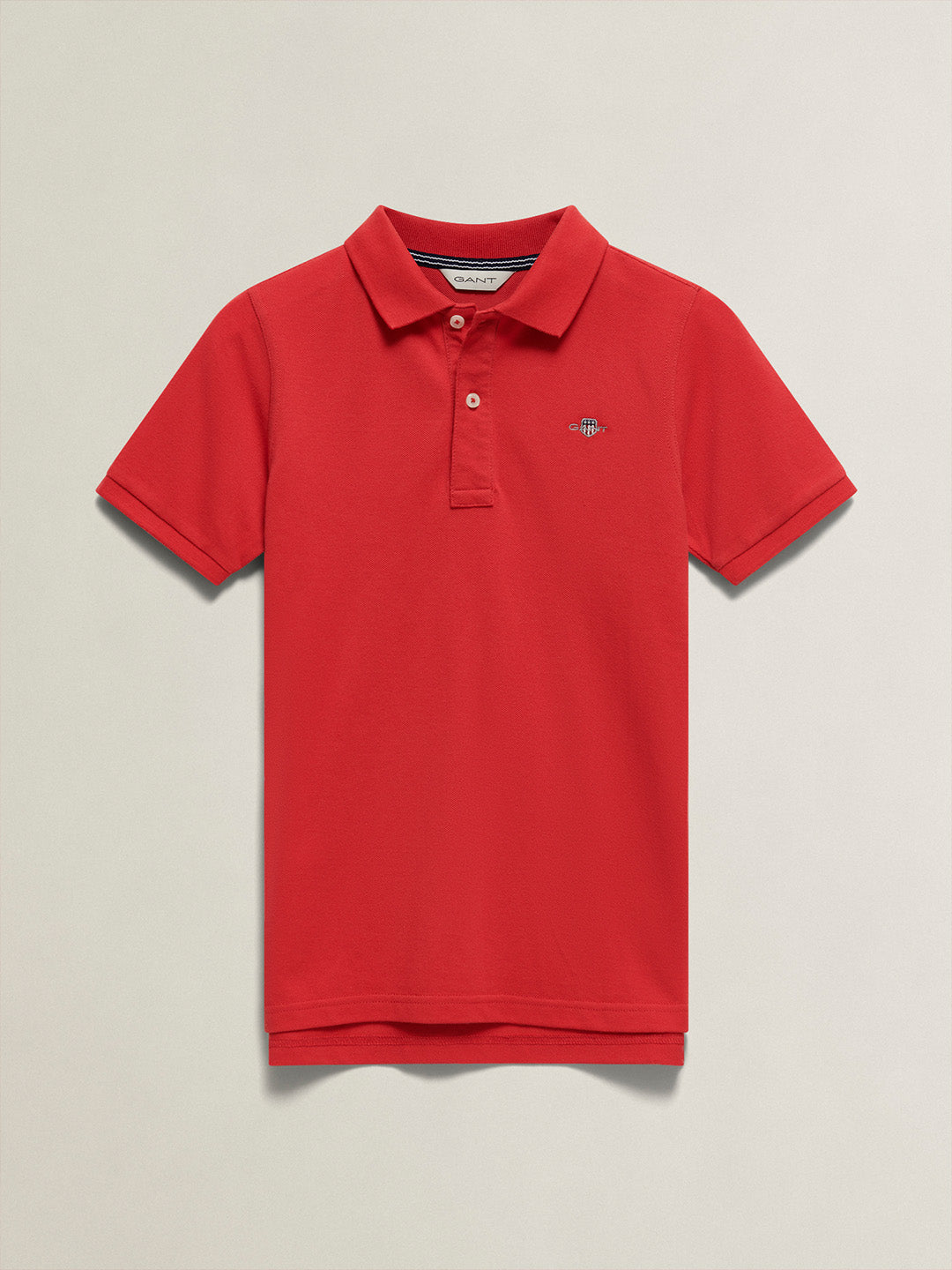 Gant Boys Red Solid Regular Fit Shield Pique Polo T-Shirt