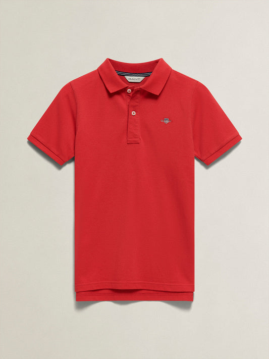 Gant Boys Red Solid Regular Fit Shield Pique Polo T-Shirt