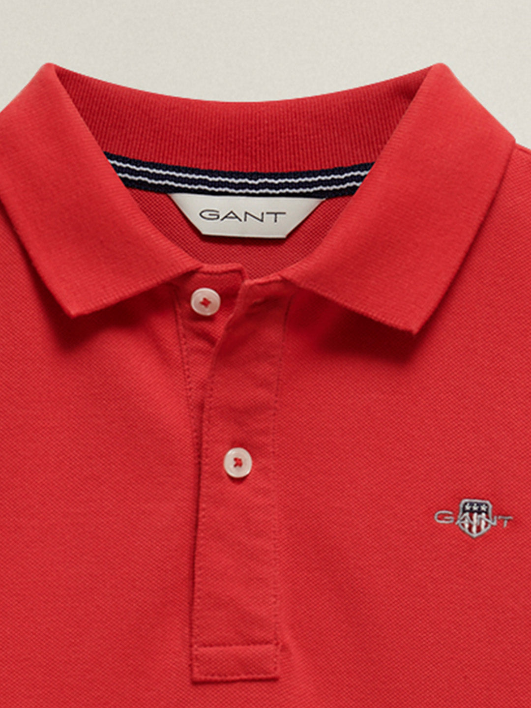 Gant Boys Red Solid Regular Fit Shield Pique Polo T-Shirt