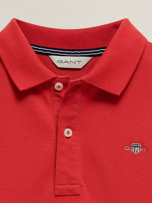 Gant Boys Red Solid Regular Fit Shield Pique Polo T-Shirt