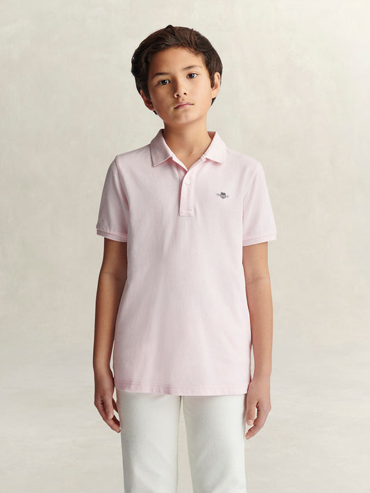 Gant Boys Pink Solid Regular Fit Shield Pique Polo T-Shirt