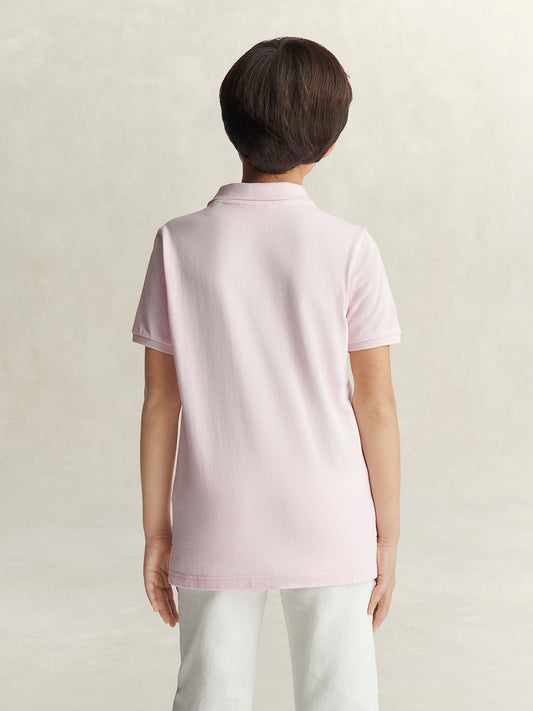 Gant Boys Pink Solid Regular Fit Shield Pique Polo T-Shirt