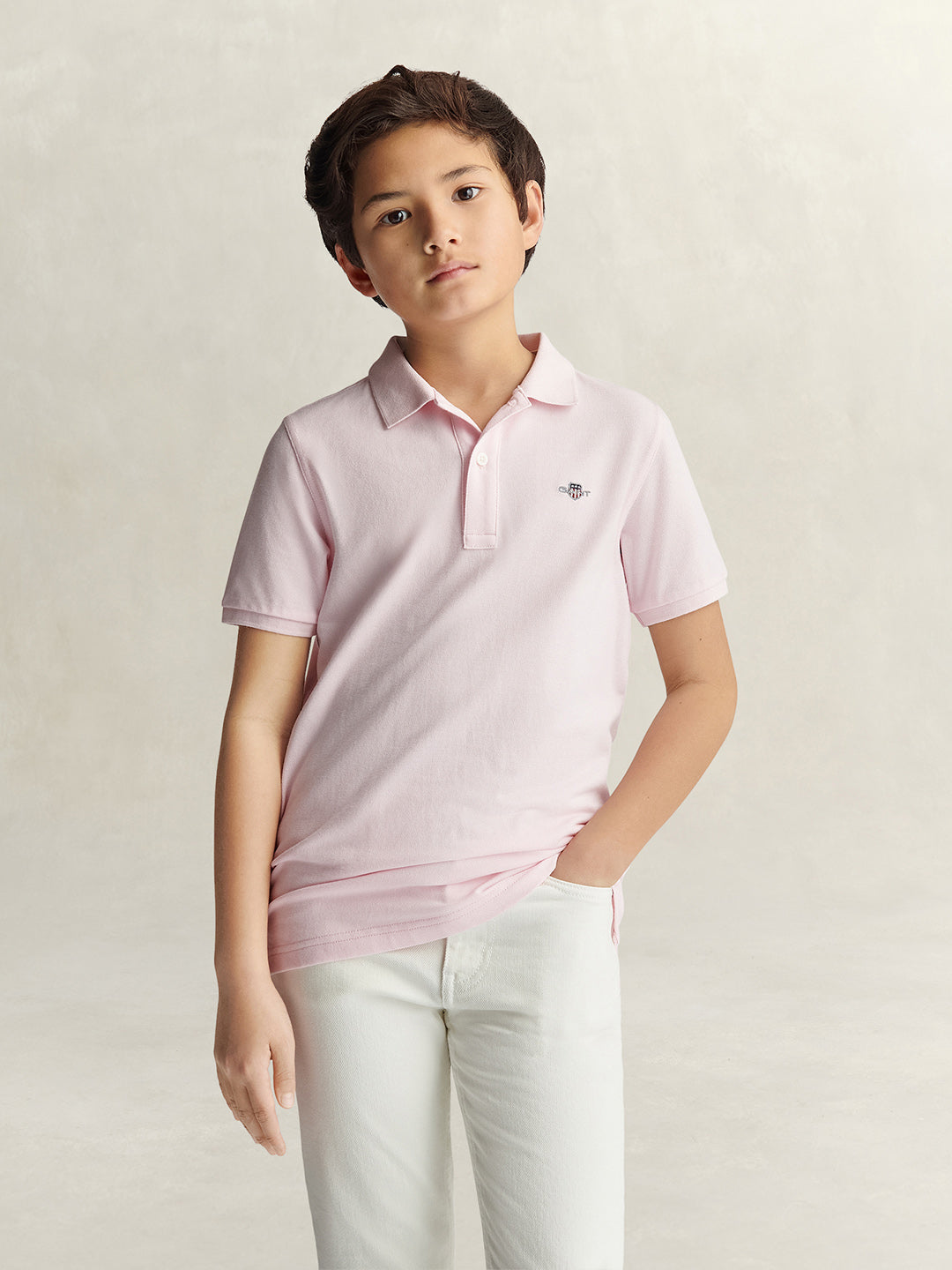 Gant Boys Pink Solid Regular Fit Shield Pique Polo T-Shirt
