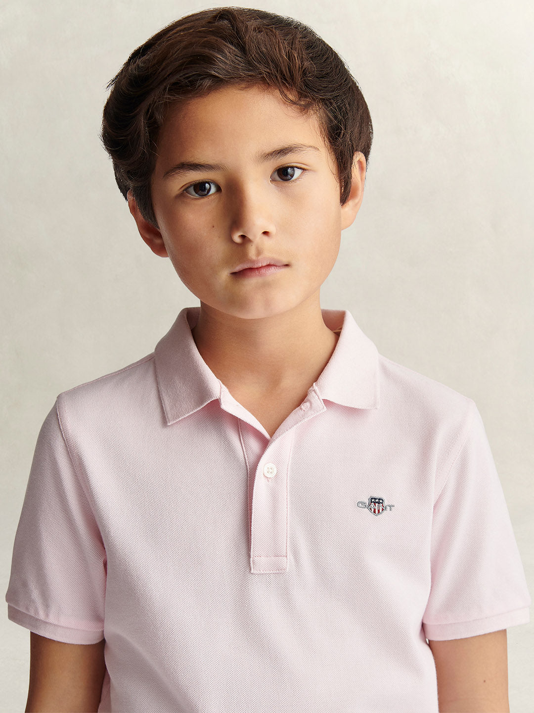 Gant Boys Pink Solid Regular Fit Shield Pique Polo T-Shirt