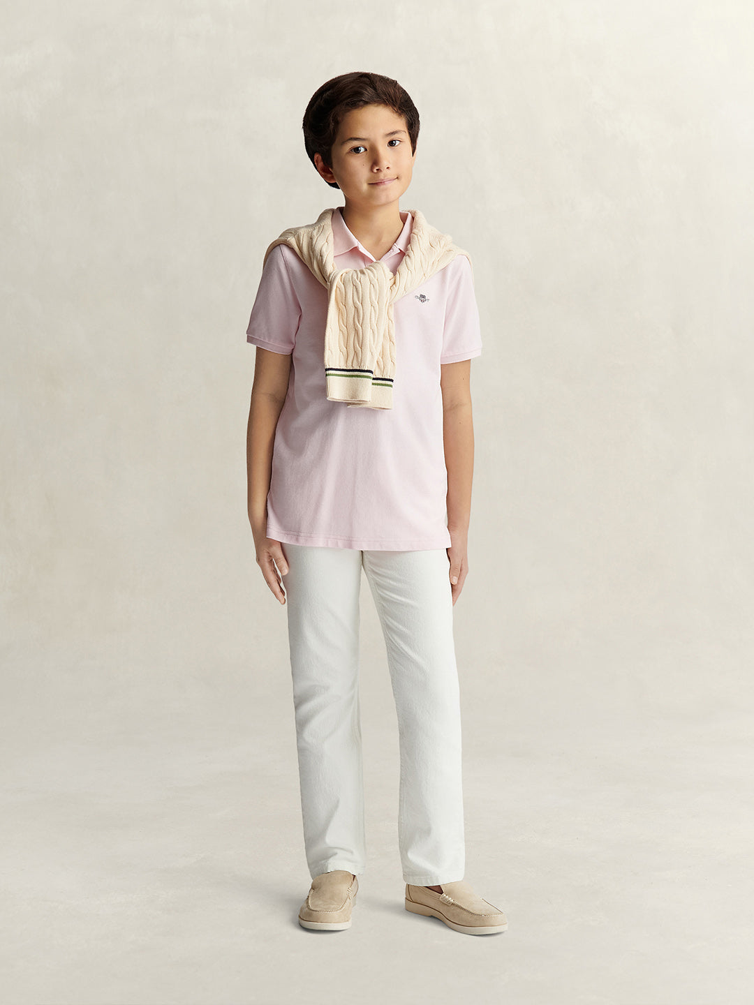 Gant Boys Pink Solid Regular Fit Shield Pique Polo T-Shirt