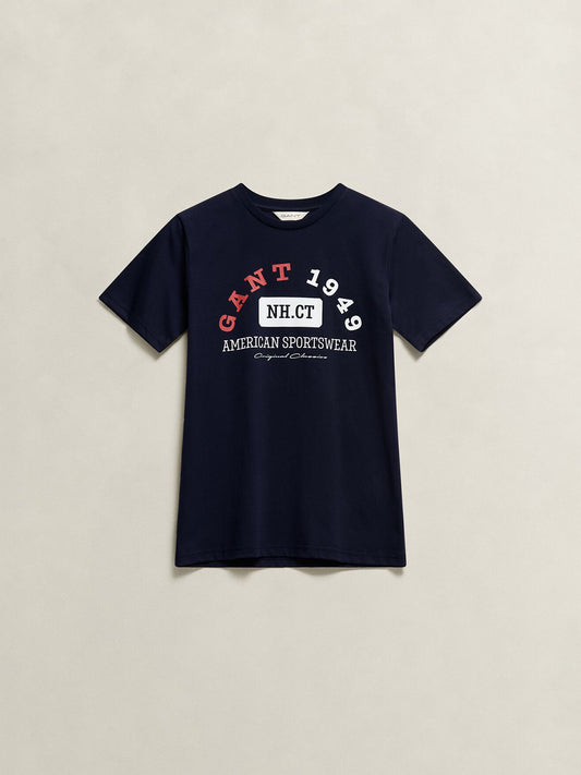 Gant Boys Navy Blue Graphic Print Regular Fit Pure Cotton T-Shirt