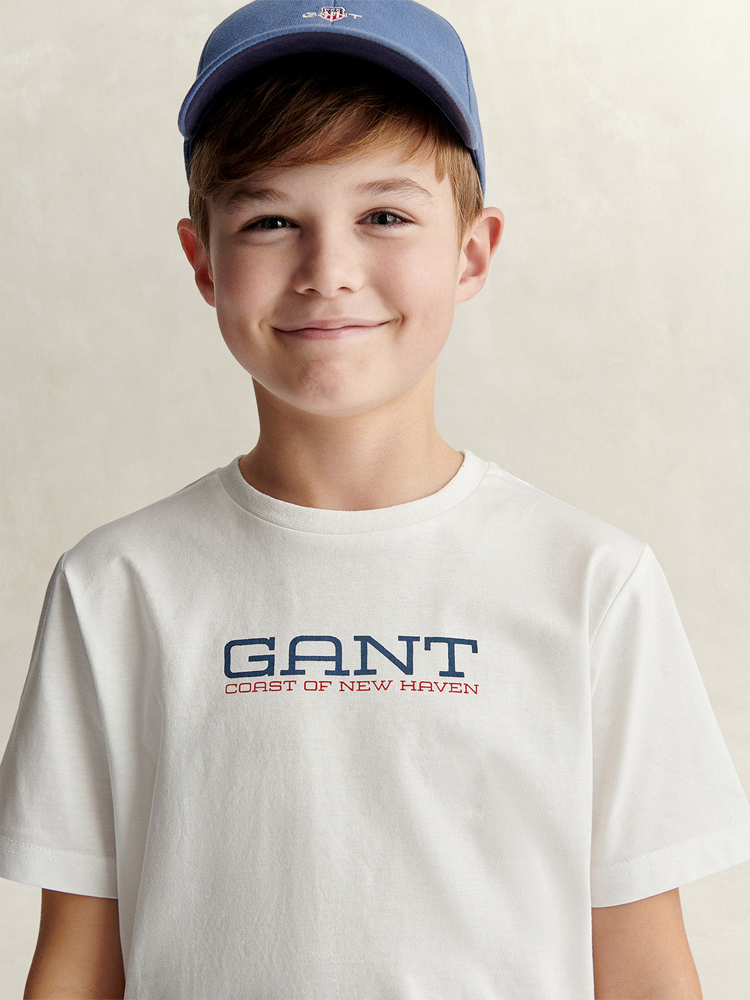 Gant Boys White Printed Round Neck T-Shirt