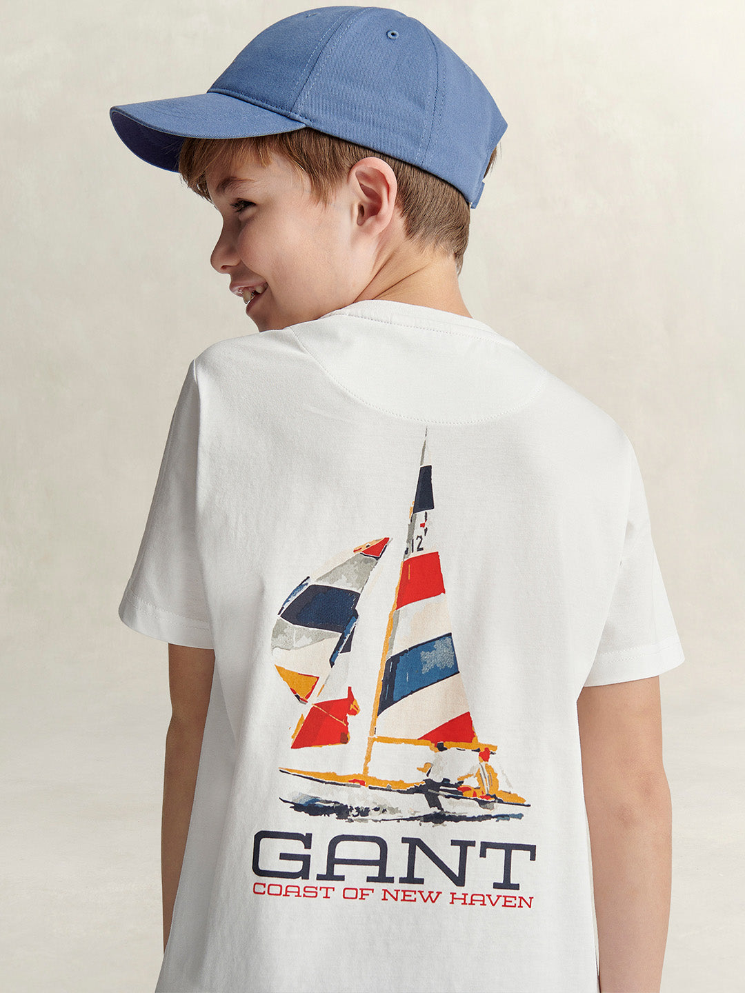 Gant Boys White Printed Round Neck T-Shirt