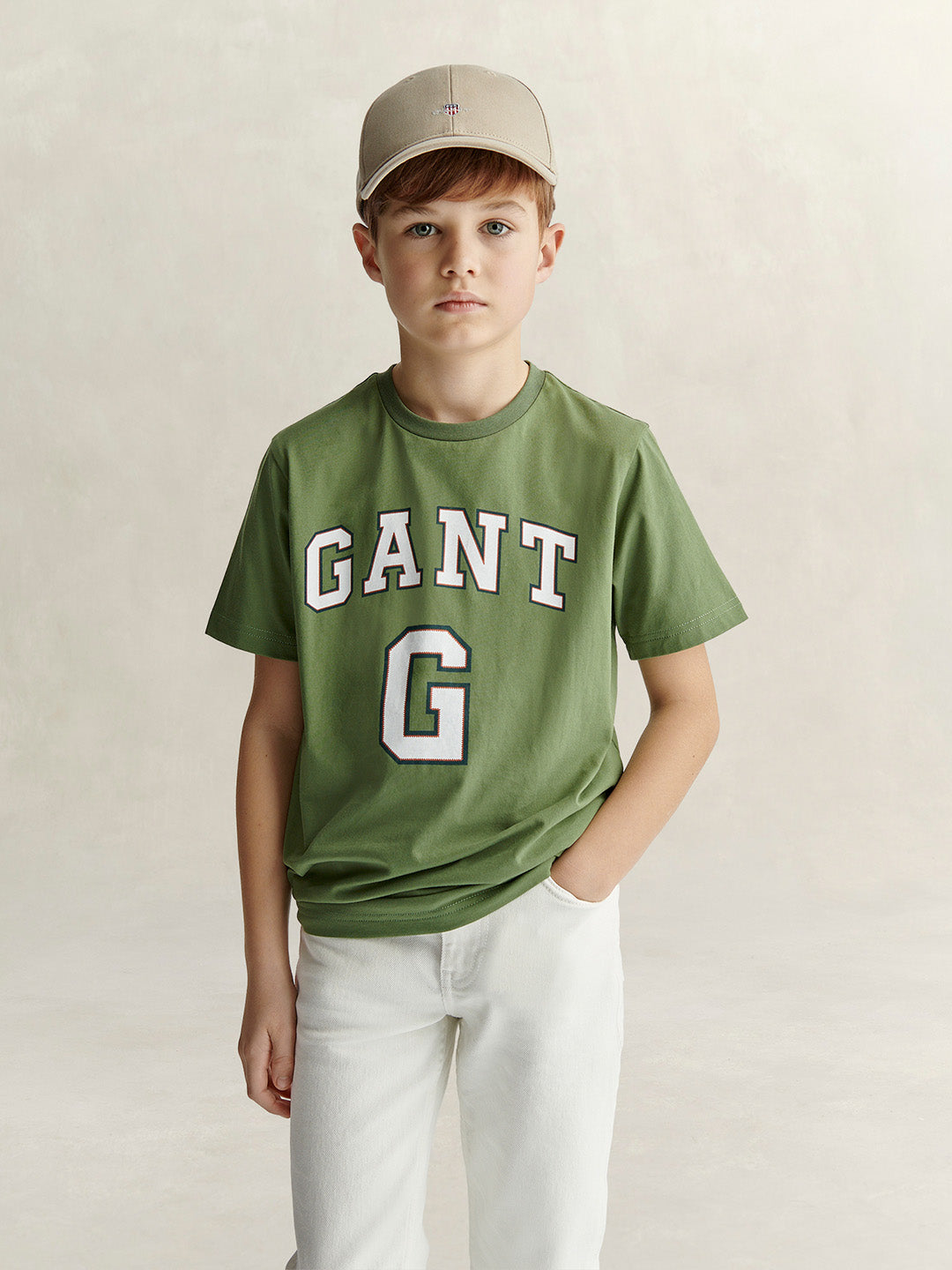 Gant Boys Green Printed Regular Fit Pure Cotton T-Shirt