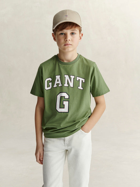 Gant Boys Green Printed Regular Fit Pure Cotton T-Shirt