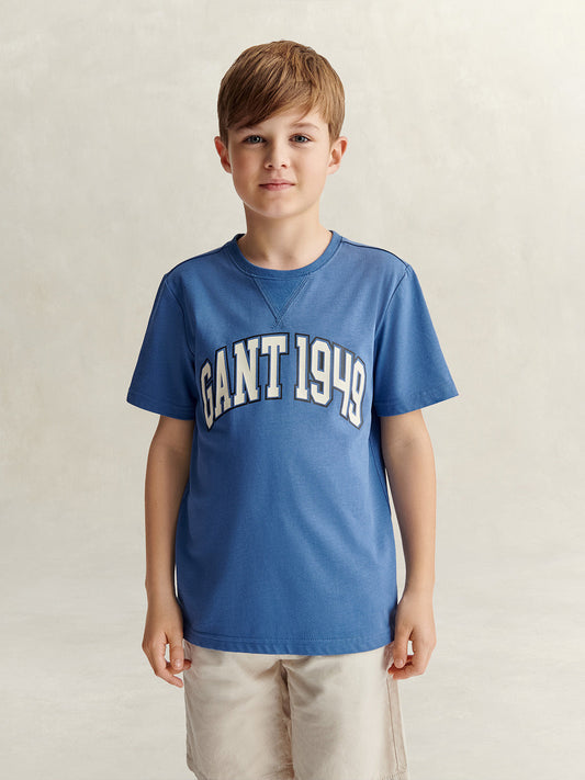 Gant Boys Blue Printed Relaxed Fit Pure Cotton T-Shirt