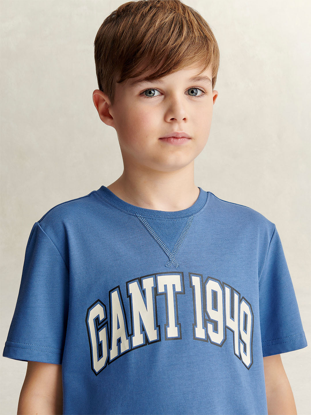 Gant Boys Blue Printed Relaxed Fit Pure Cotton T-Shirt