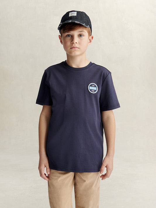 Gant Boys Navy Blue Printed Relaxed Fit Pure Cotton T-Shirt