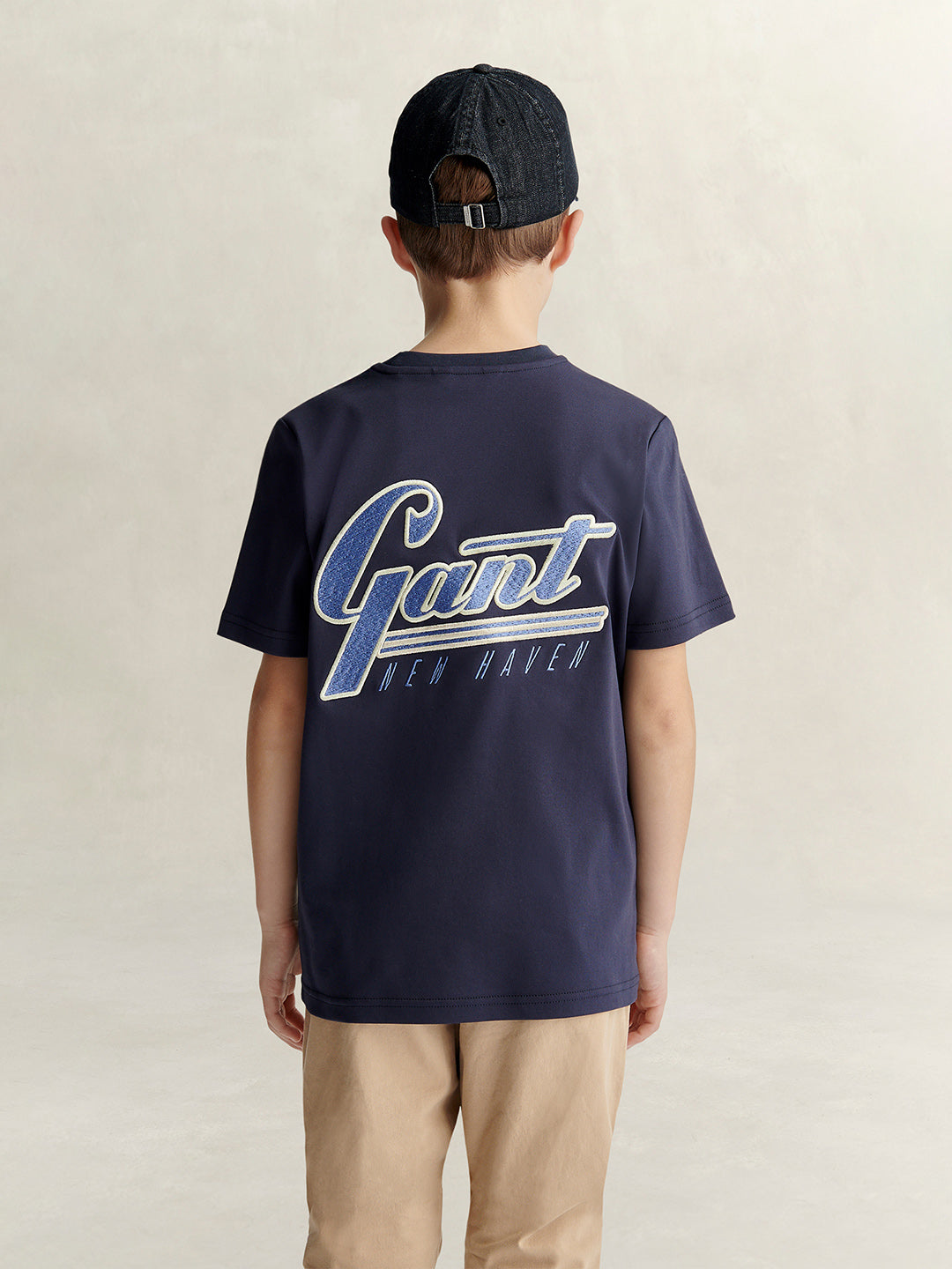 Gant Boys Navy Blue Printed Relaxed Fit Pure Cotton T-Shirt