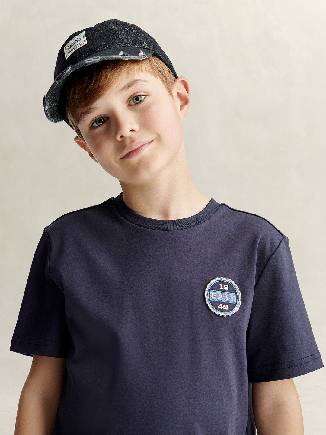 Gant Boys Navy Blue Printed Relaxed Fit Pure Cotton T-Shirt
